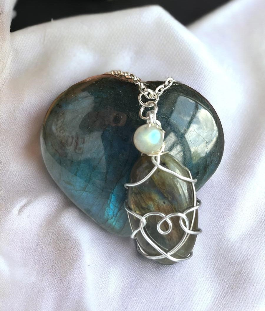 Labradorite Wire Wrap Heart Necklace