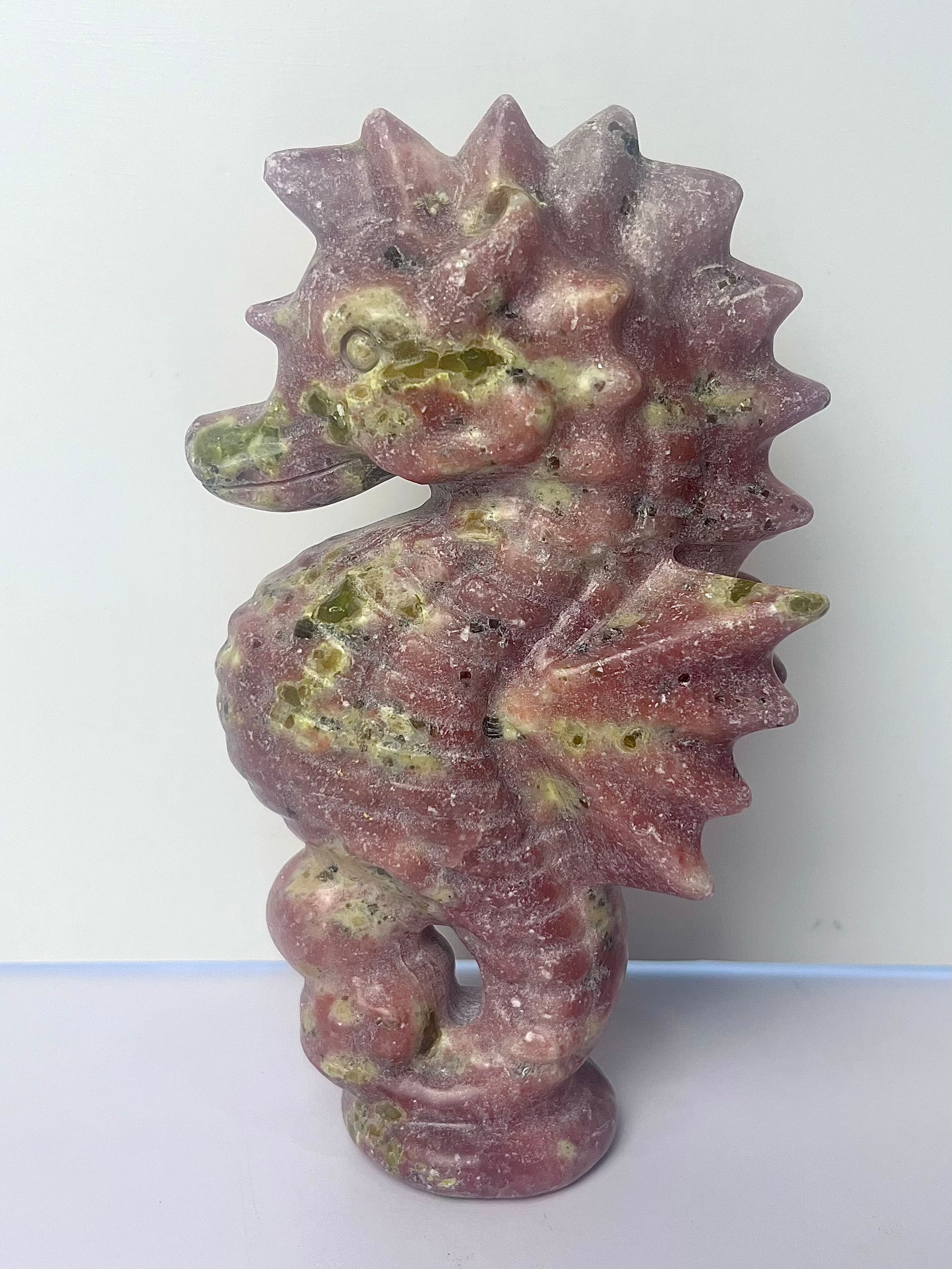 Peach Blossom Tourmaline Seahorse Carving