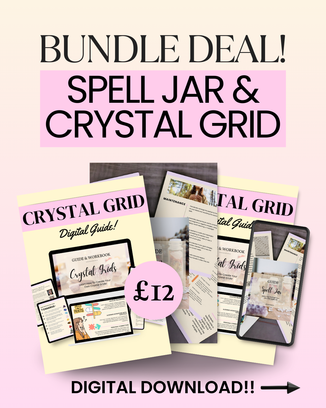 BUNDLE DEAL! Spell Jar & Crystal Grid Guides