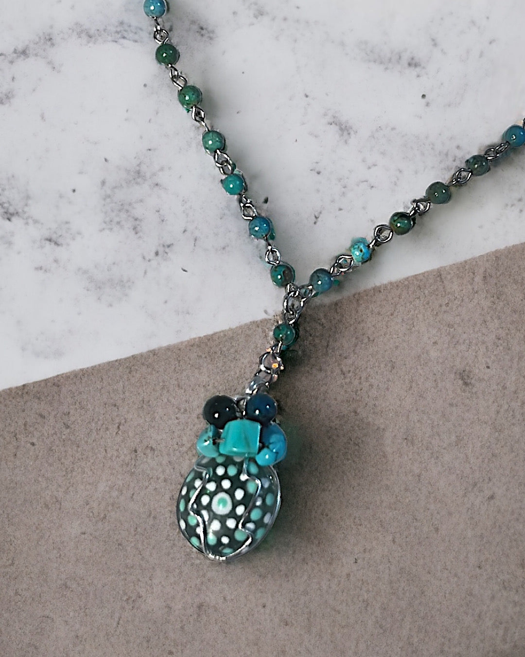 Turquoise Blue Apatite Wire Wrap Necklace