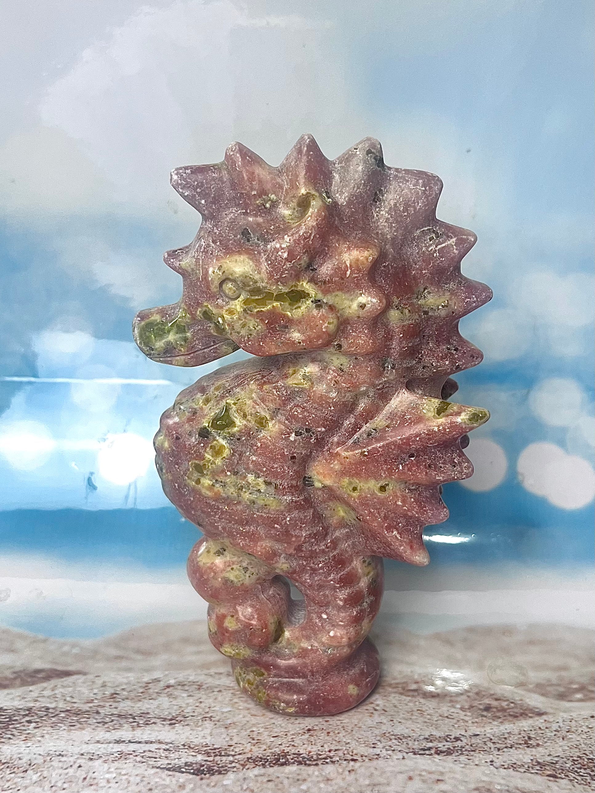Peach Blossom Tourmaline Seahorse Carving