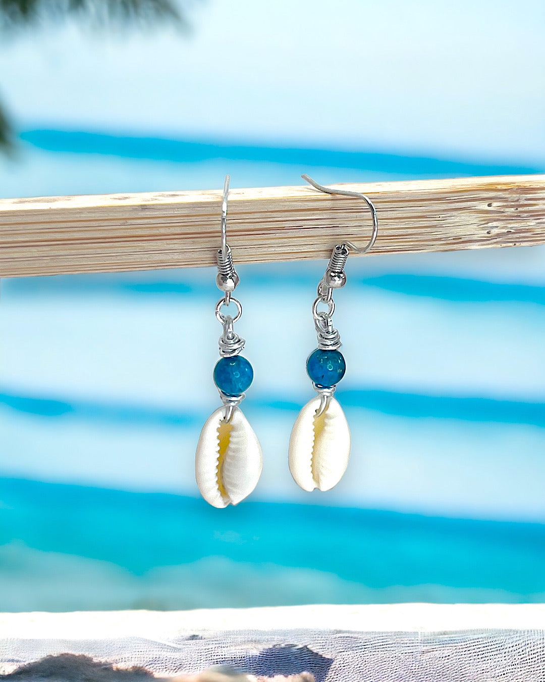 Blue Apatite Shell Earrings