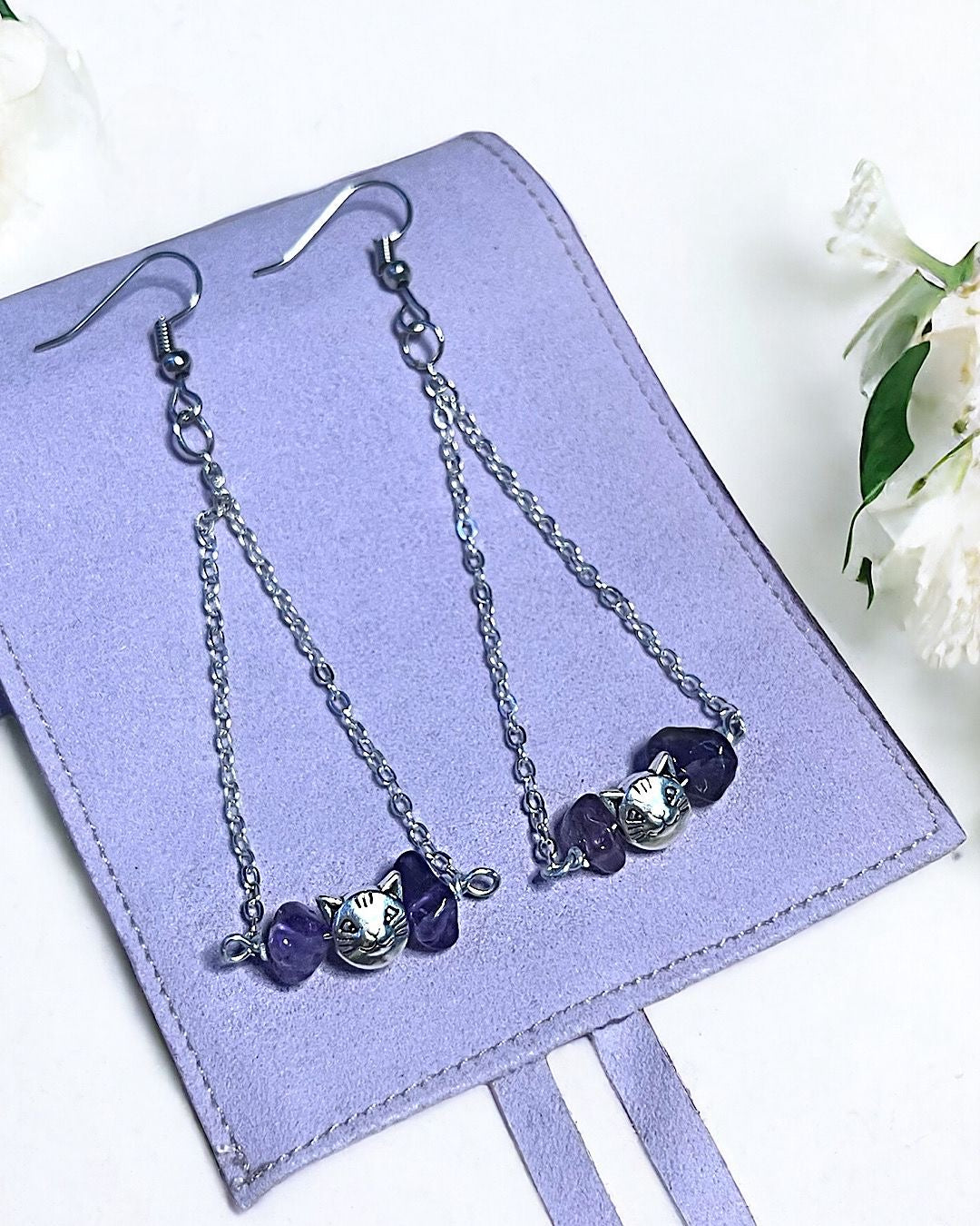 Amethyst Cat Earrings