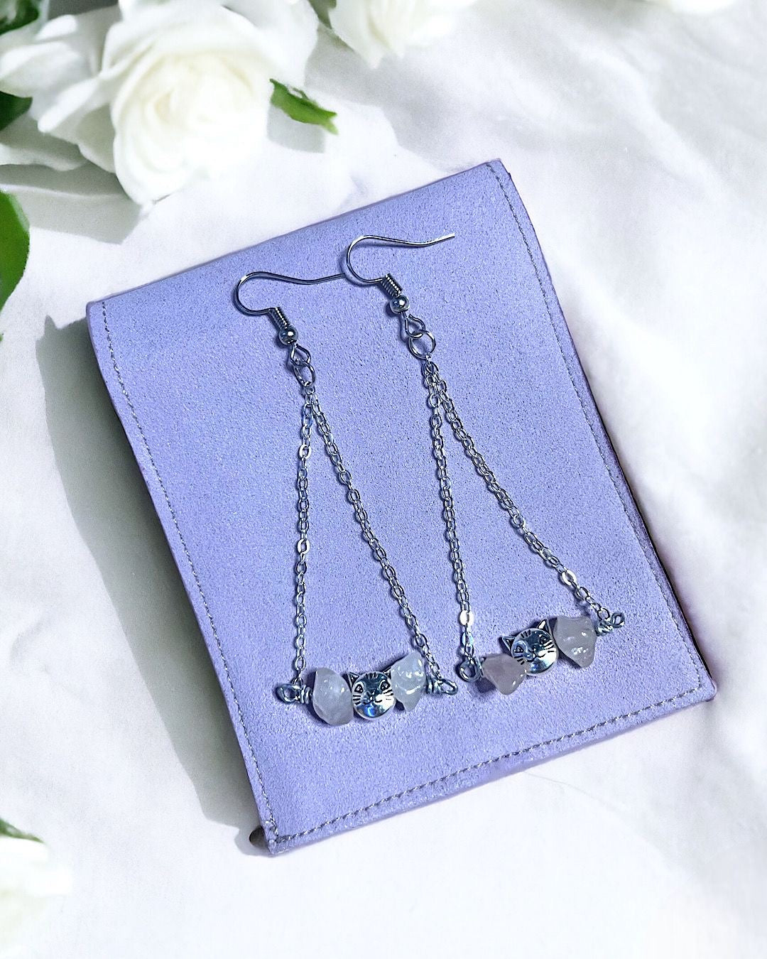 Rose Quartz Cat Earrings