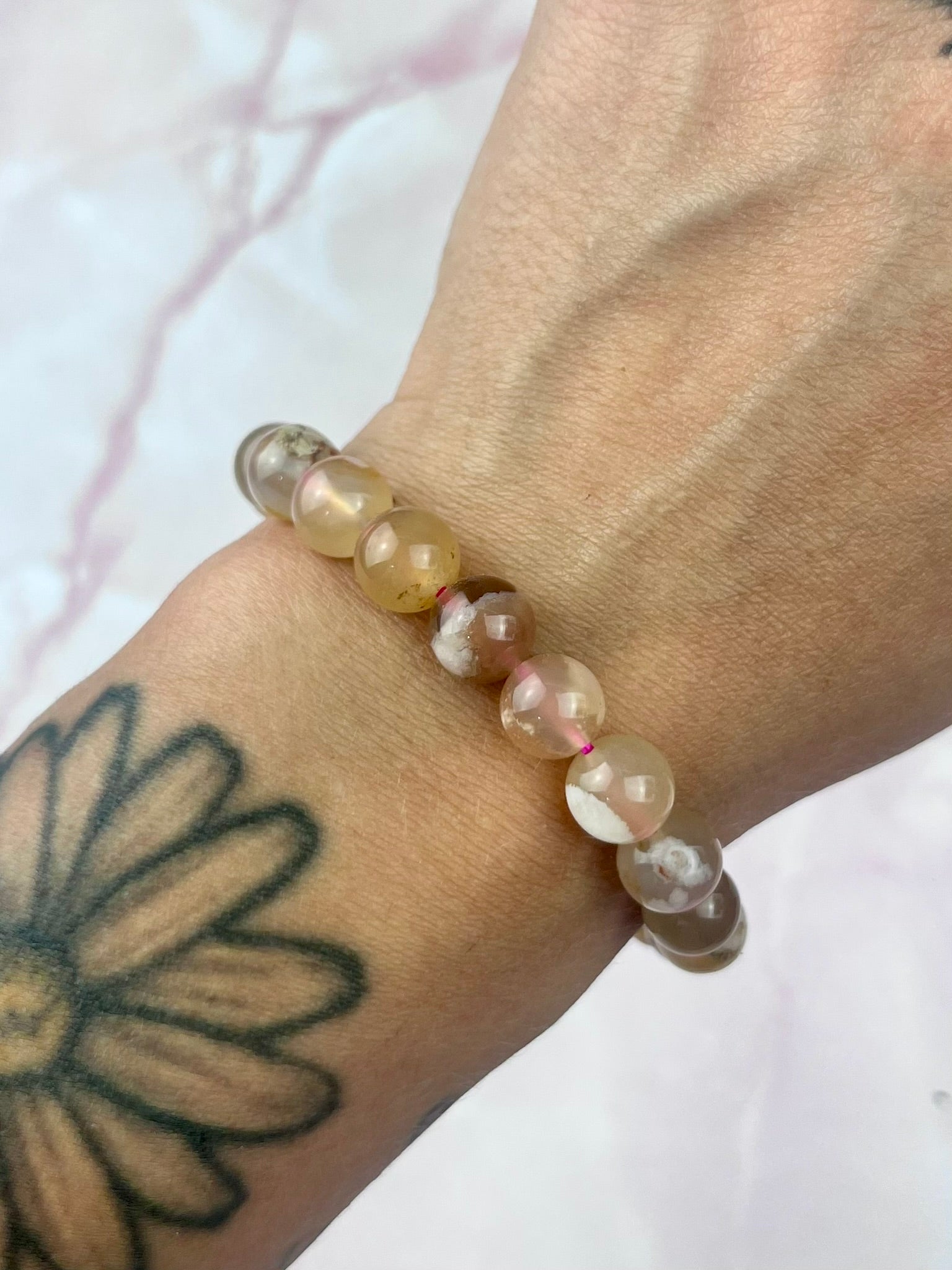 8.5mm Flower Agate Bracelet