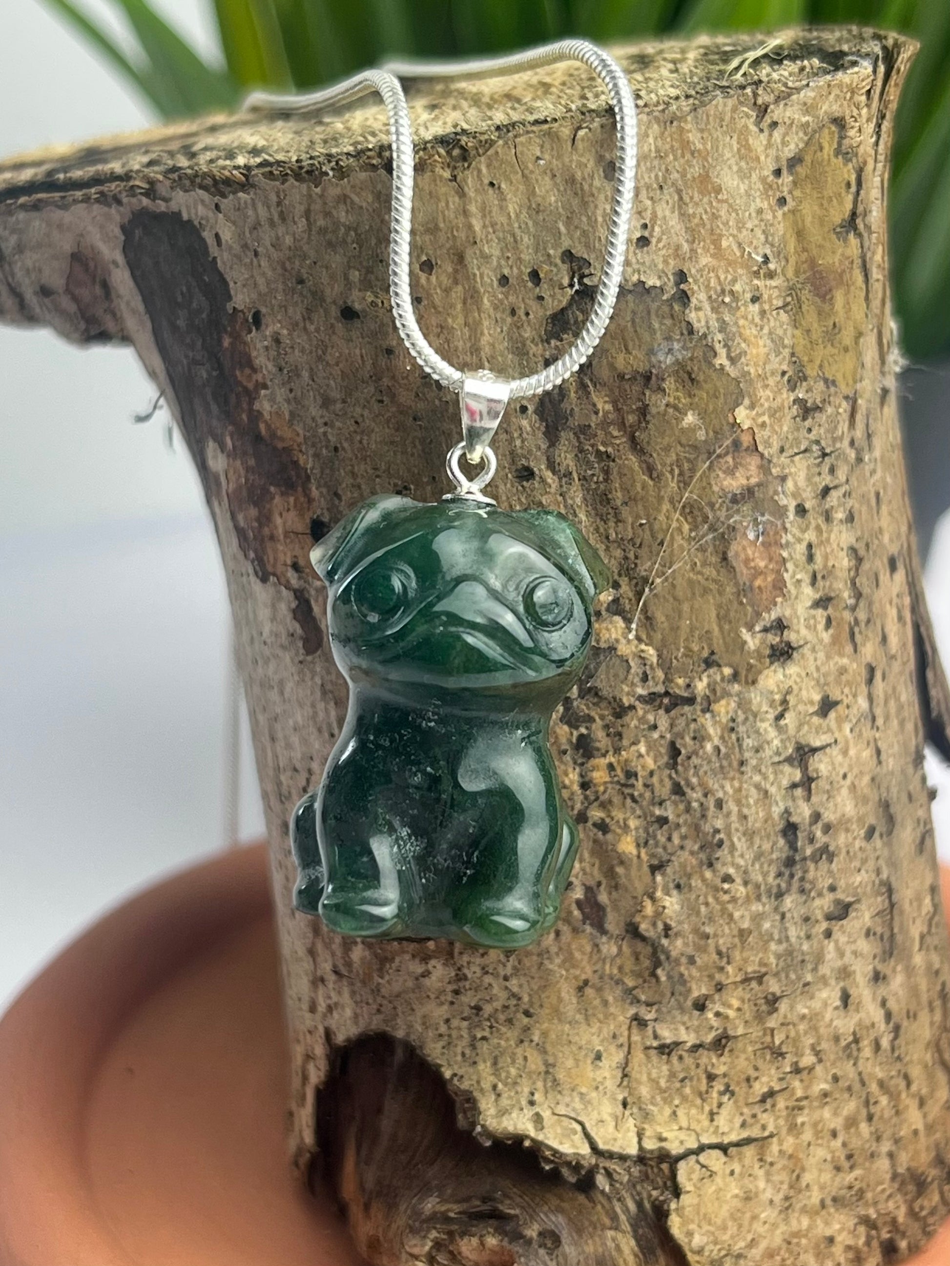 S925 Moss Agate Dog Necklace