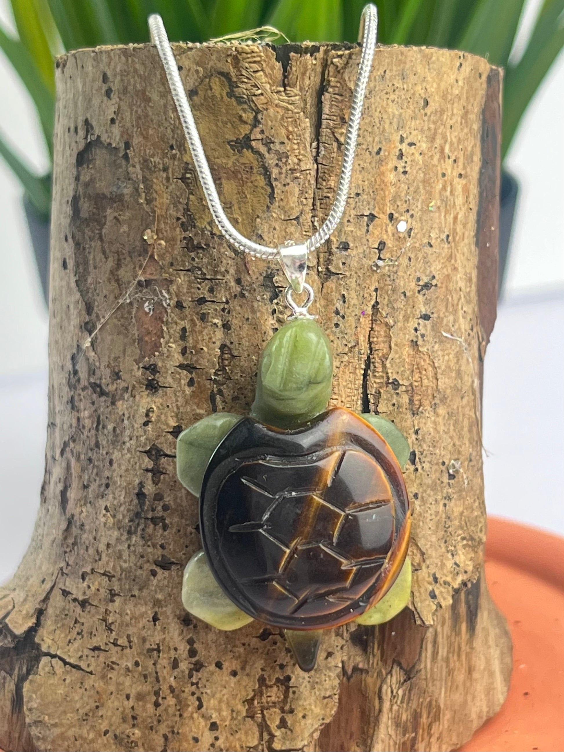 S925 Tiger’s Eye Turtle Necklace