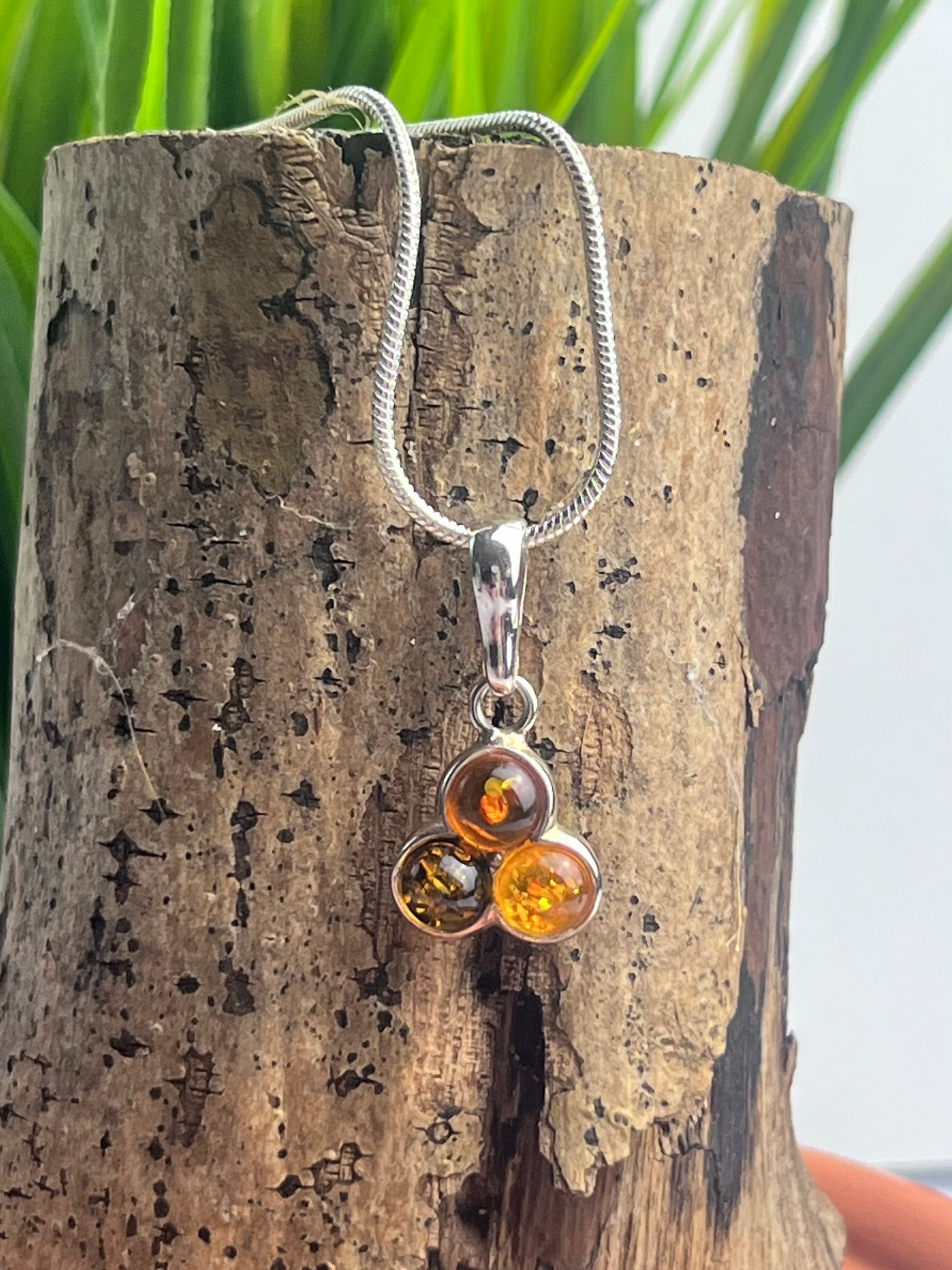S925 Mixed Baltic Amber Trio Necklace