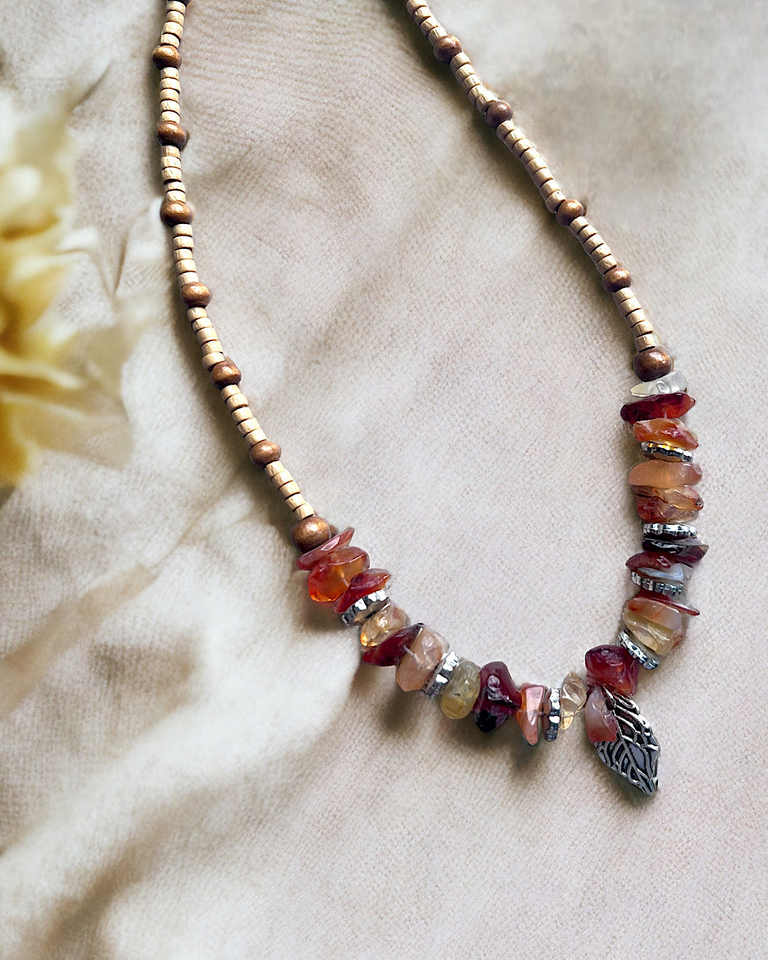 Carnelian Leaf Sunrise Necklace