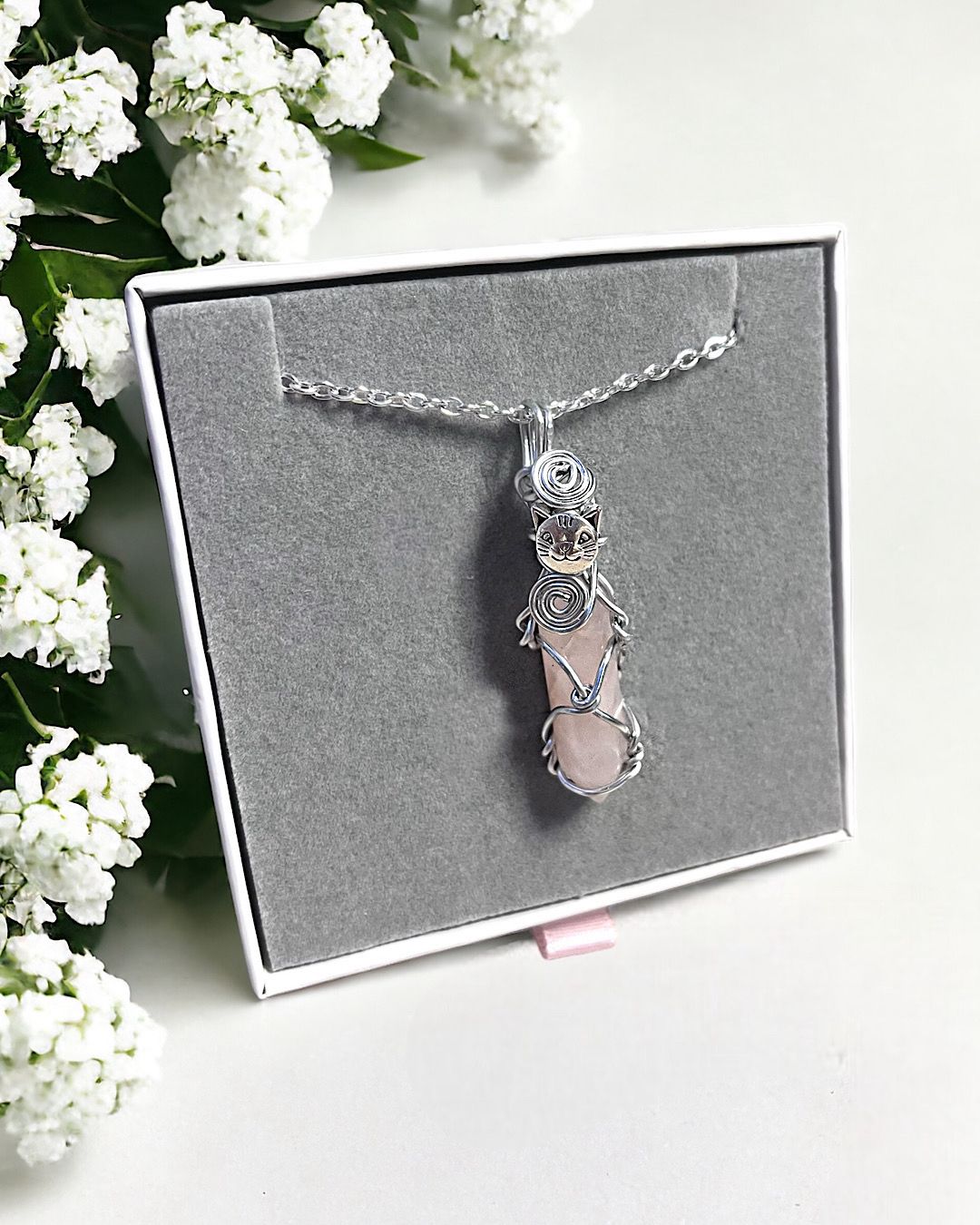 Rose Quartz Cat Necklace