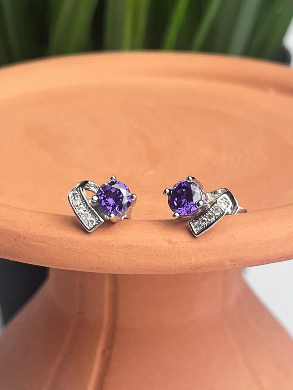 Sterling Silver Amethyst Heart Earrings