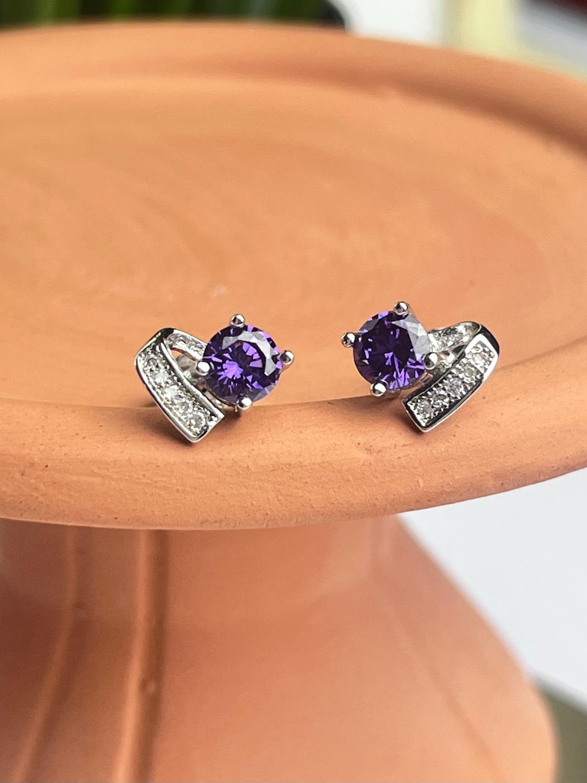 Sterling Silver Amethyst Dangle Heart Earrings