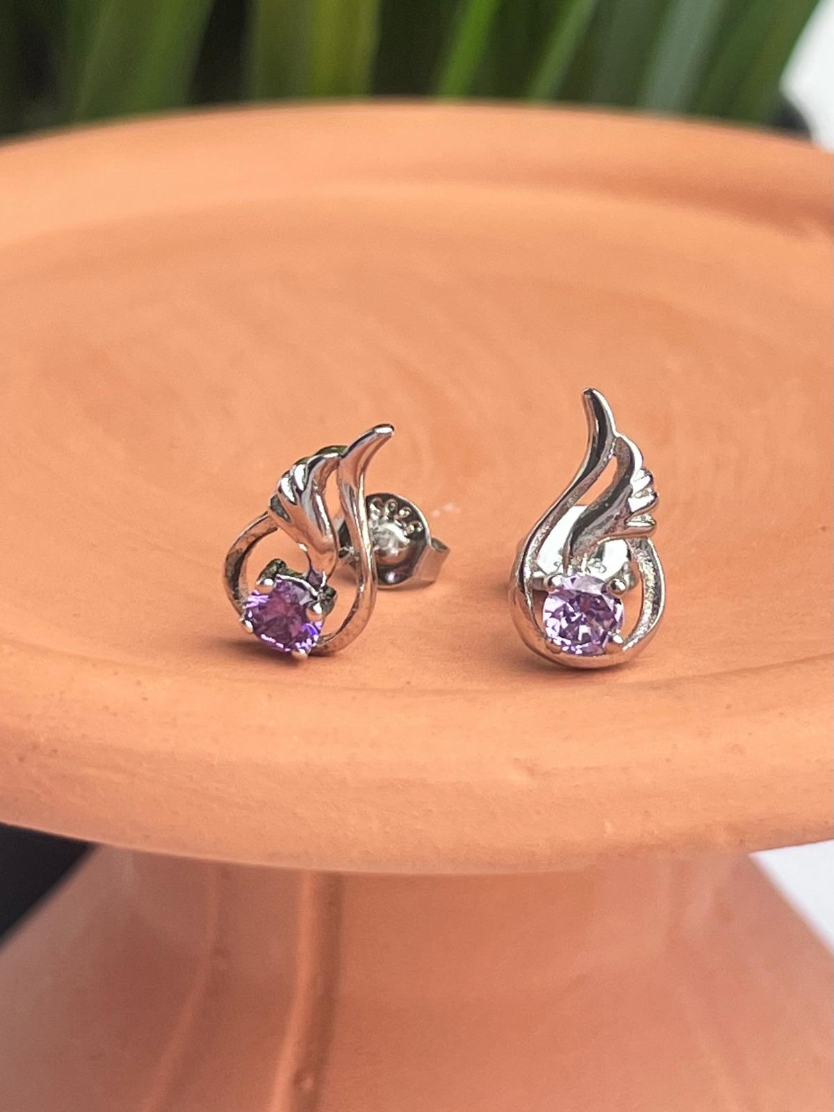 Sterling Silver Amethyst Angel Wings Earrings