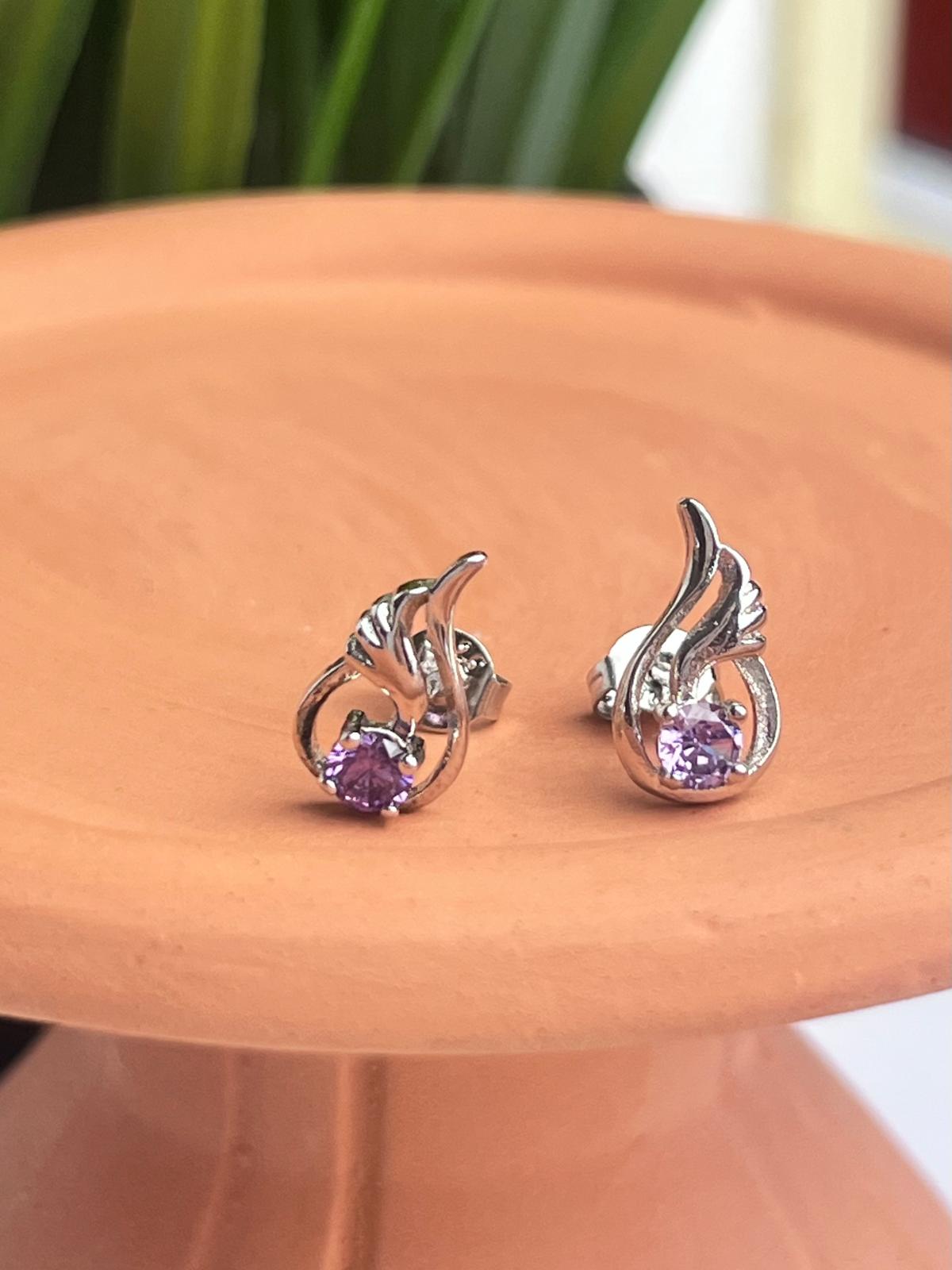Sterling Silver Amethyst Angel Wings Earrings