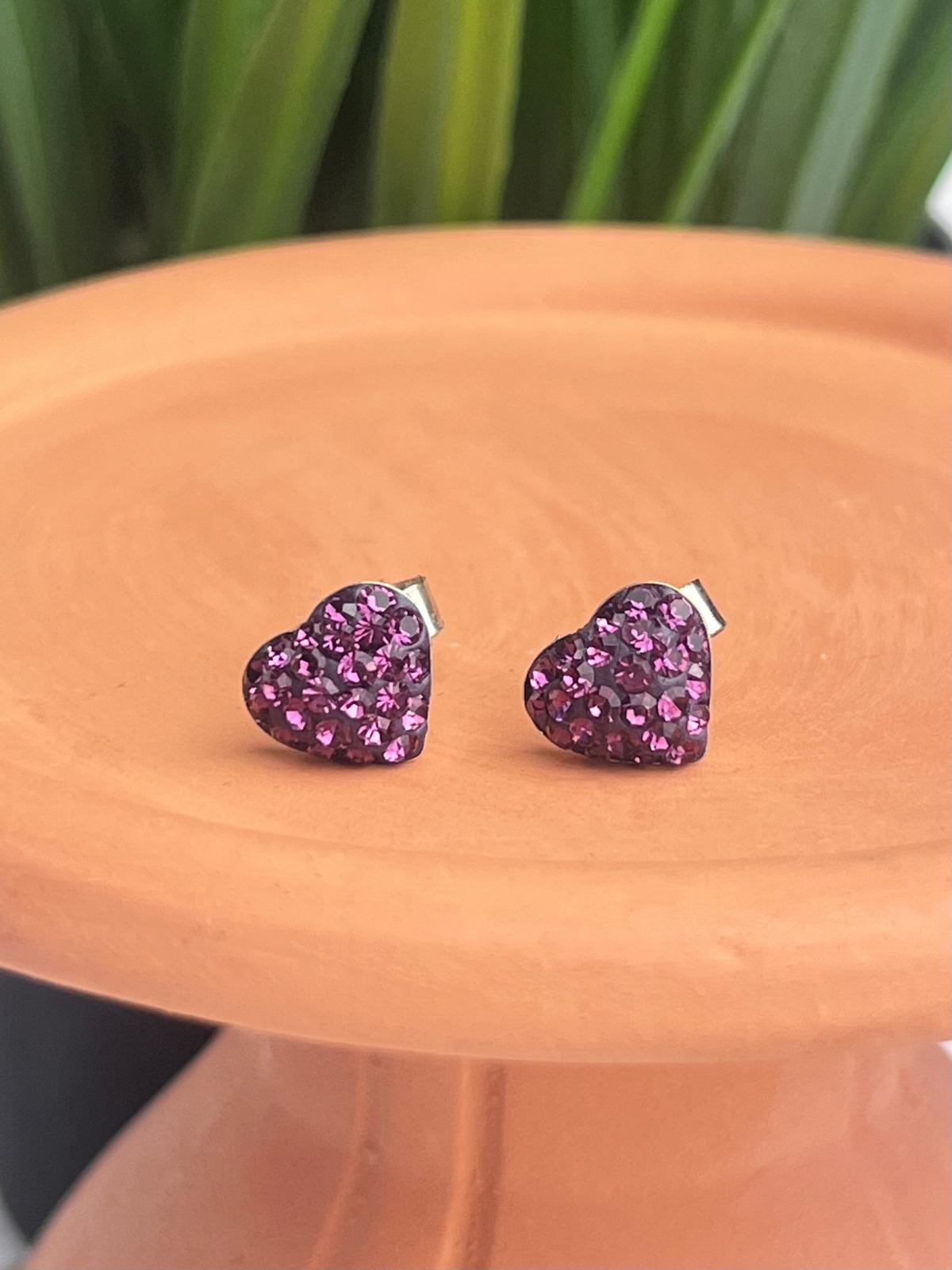 Sterling Silver Amethyst Heart Shaped Earrings