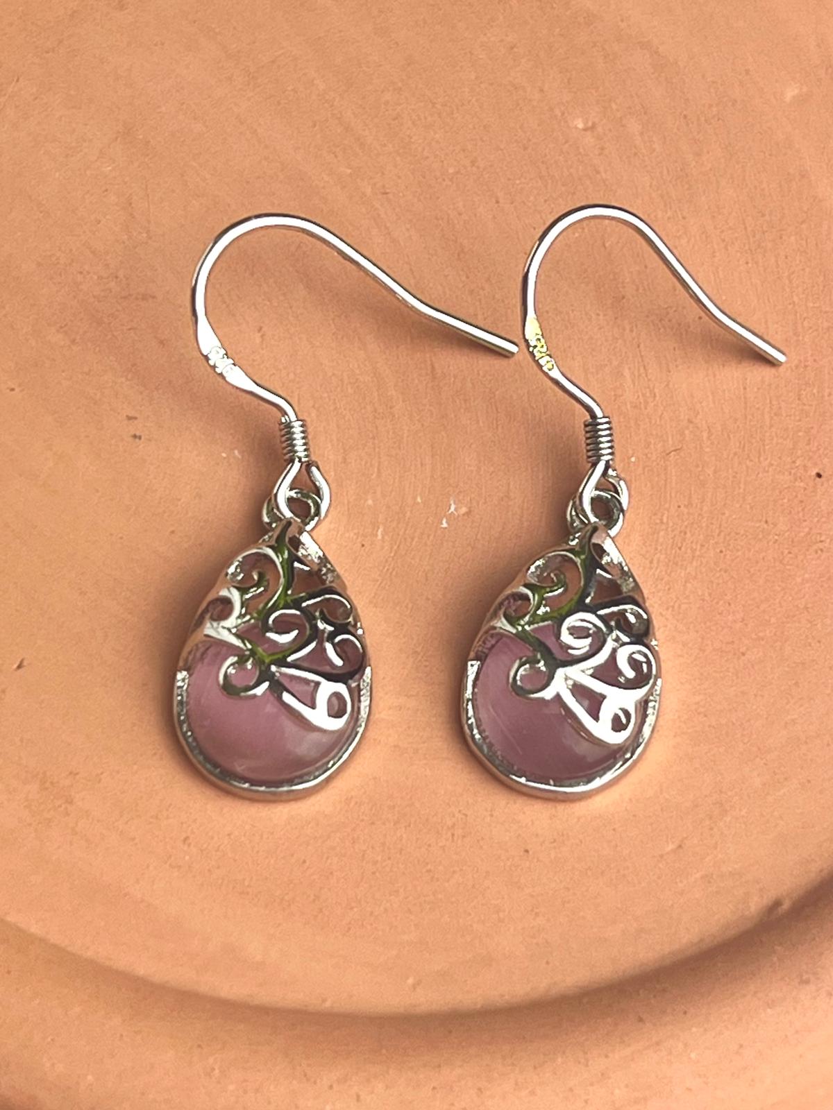 Sterling Silver Pink Moonstone Earrings