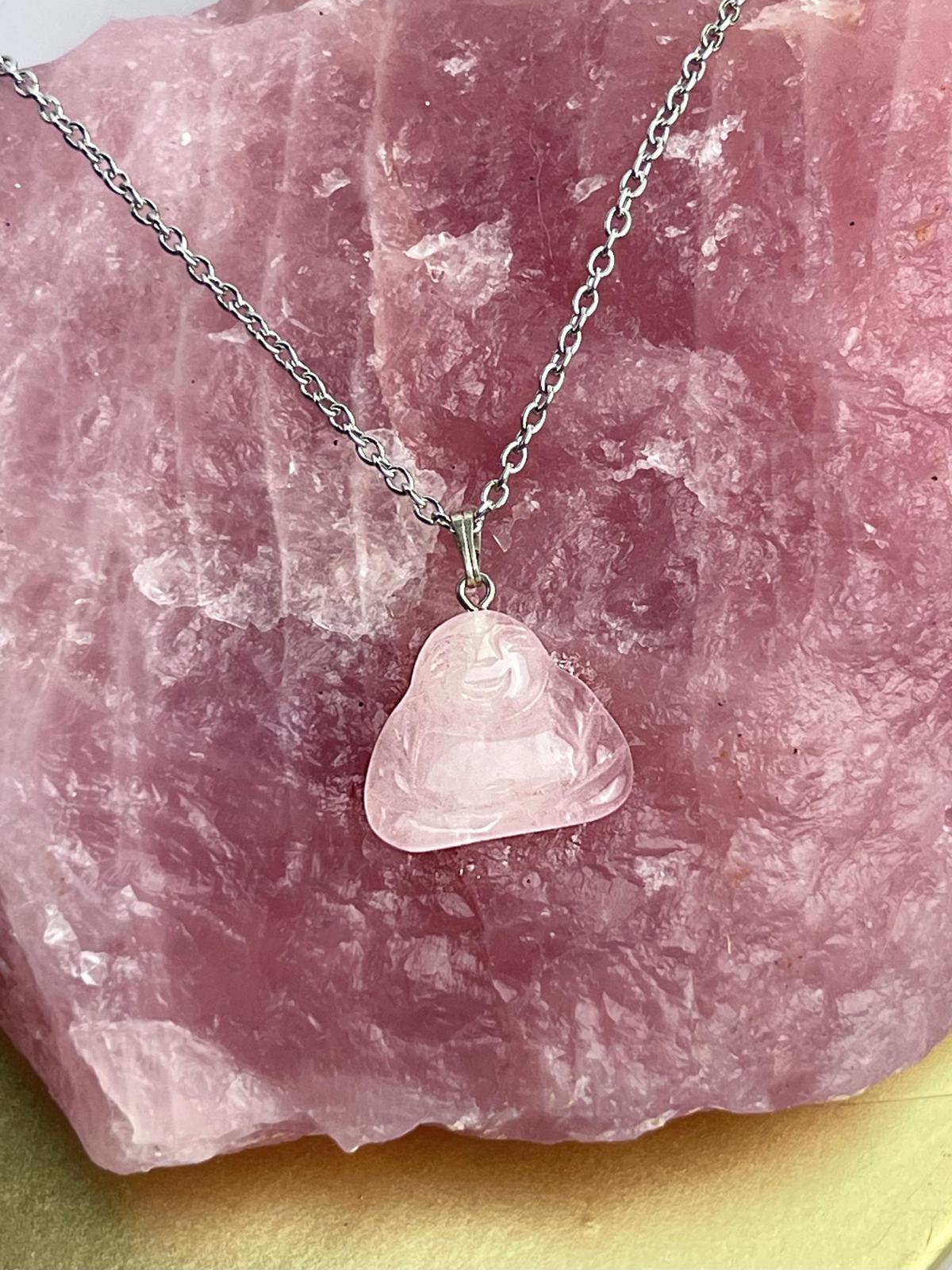 Stainless Steel Rose Quartz Buddha Necklace