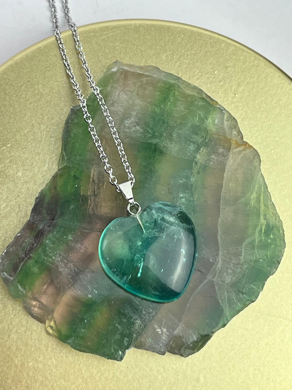 Stainless Steel Fluorite Heart Necklace
