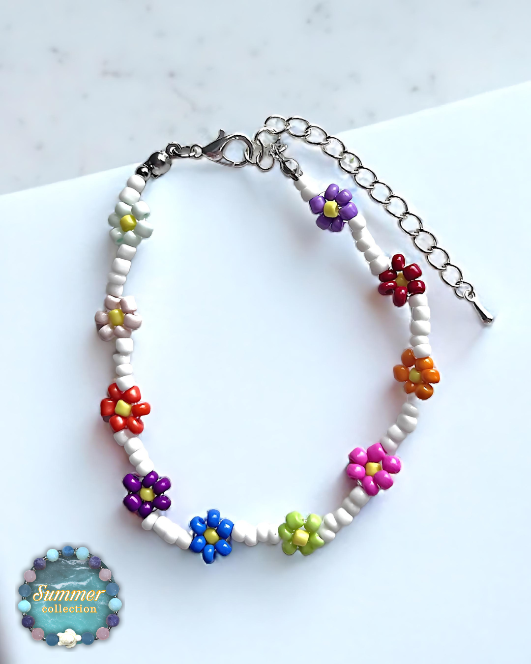 Multi Colour Flower Bead Bracelet